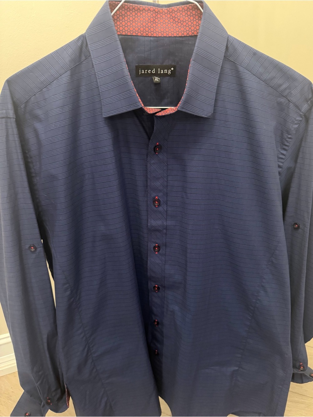 Jared Lang Men’s Shirt Navy W/ Red Trim Sz XL